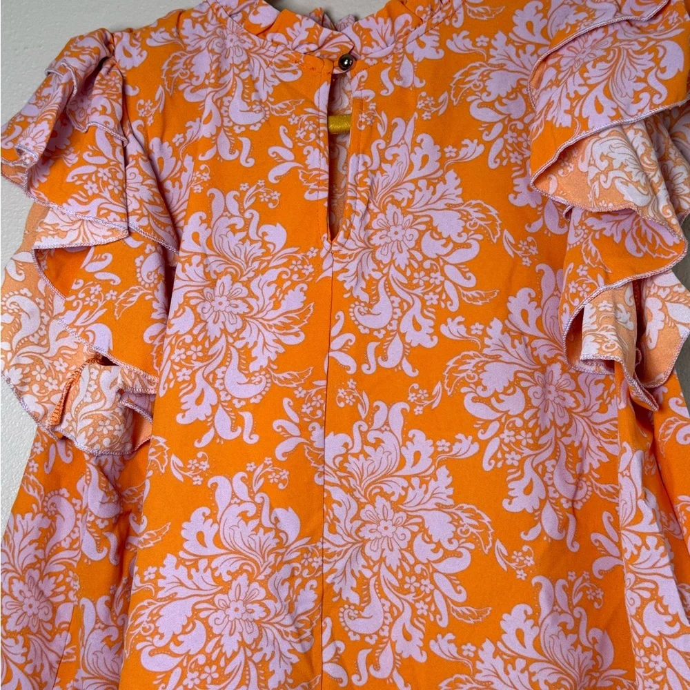 NWOT Haptics Flutter Sleeve Floral Blouse in Orange - Picture 5 of 7